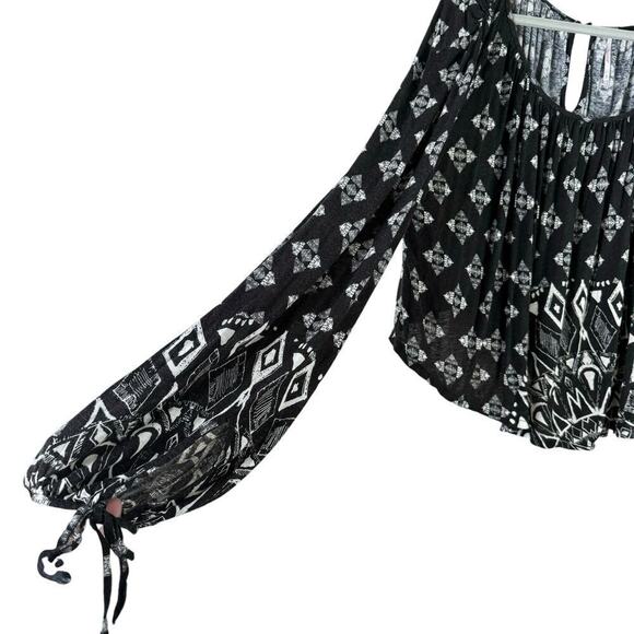 Free People Linen Blend Dazed‎ Swing Crop Top Black White Geo Print, Size Large - Picture 9 of 16